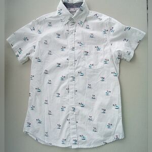 Free Planet Men's Palm Tree Short Sleeve Button Down White Size X Small